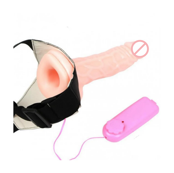 Vibrating-Hollow-Strap-On-6.5-Inch-Dildo-With-Soft-Belt