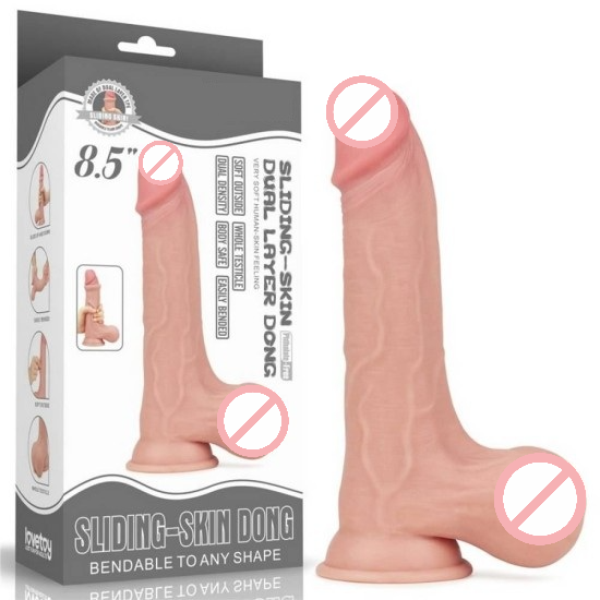 Sliding Skin Dual Layer Dong Whole Testicles 8.5 Inches